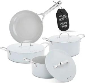 Moritz & Moritz Topf-Set 7-tlg Topf- und Pfannenset Grau, Aluminium (Set), für alle Herdarten geeignet