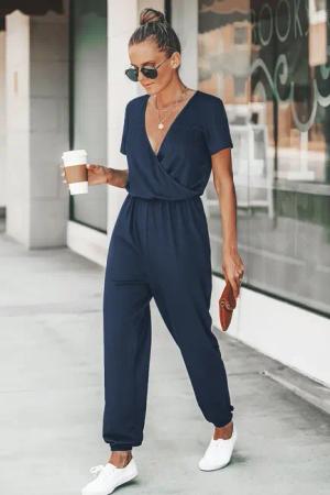 Gestrickter Surplice-Jogger-Jumpsuit