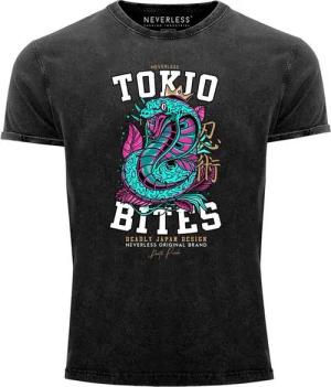 Neverless Print-Shirt Neverless® Herren T-Shirt Vintage Shirt Printshirt Japan Kobra Motiv mit Print