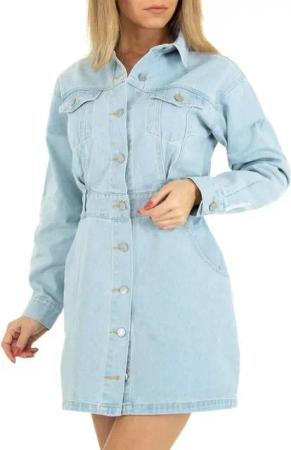 Ital-Design Sommerkleid Damen Freizeit Jeansstoff Sommerkleid in Hellblau