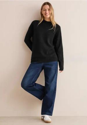 Cecil Damen Strukturmix Pullover in Schwarz, Gr: S