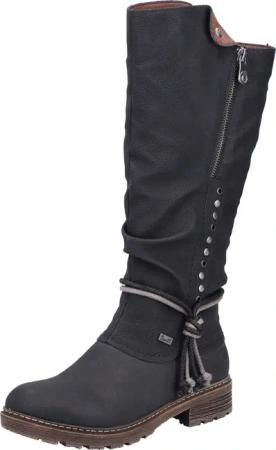 Rieker Winterstiefel, Langschaftstiefel, Blockabsatz, TEX-Membran, Nieten und Kordel