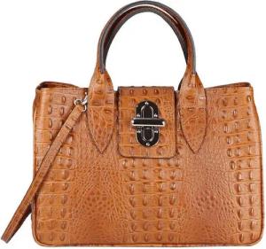 ITALYSHOP24 Schultertasche Made in Italy Damen Leder Shopper Handtasche Umhängetasche Henkel, zwei Muster nach Wahl für deinen Business, Reise und Freizeit Outfit