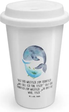 Mr. & Mrs. Panda Coffee-to-go-Becher Walfisch Thunfisch - Weiß - Geschenk, Flachwitz, Kaffee to go Becher, Keramik, Kühl und warm