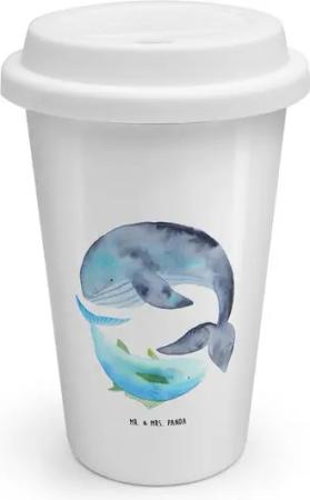 Mr. & Mrs. Panda Coffee-to-go-Becher Walfisch Thunfisch - Weiß - Geschenk, Becher zum Mitnrhmen, Tunfisch, Keramik, Spitzenqualität