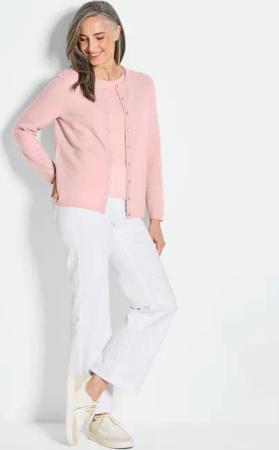Kaschmirstrickjacke mit Rundhalsausschnitt - rosé - Gr. 48 von Goldner Fashion