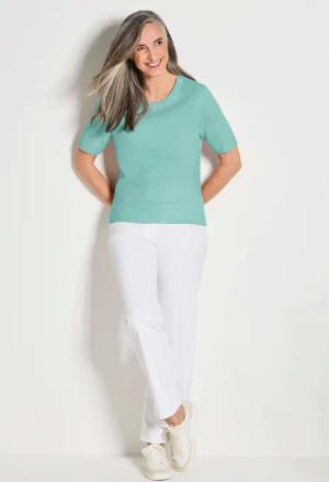 Halbarmpullover mit Rundhals aus Kaschmir - mint - Gr. 22 von Goldner Fashion
