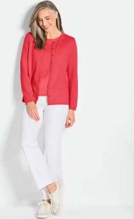 Kaschmirstrickjacke mit Rundhalsausschnitt - koralle - Gr. 52 von Goldner Fashion