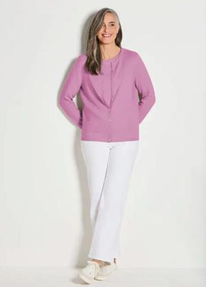 Kaschmirstrickjacke mit Rundhalsausschnitt - flieder - Gr. 21 von Goldner Fashion