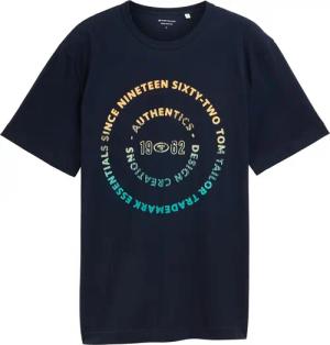 TOM TAILOR Herren T-Shirt aus Baumwolle mit Print, blau, Uni, Gr. S