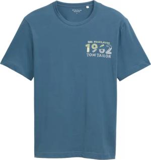 TOM TAILOR Herren T-Shirt aus Baumwolle mit Print, blau, Uni, Gr. M