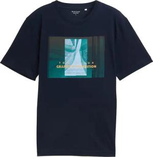 TOM TAILOR Herren T-Shirt mit Foto-Print, blau, Uni, Gr. L