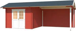 LASITA MAJA Gartenhaus "New York", (Set), Blochbohlenhaus 34mm, Fundamentmass 3000x3000+3800, Schwedenrot