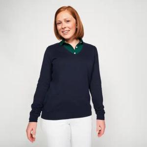 Damen Golf Pullover V-Ausschnitt Baumwolle - MW100 marineblau
