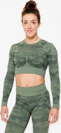 Langarmshirt Crop Top Damen - grün