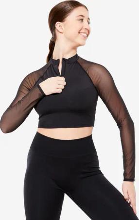 Crop Top Modern Dance Damen langarm mit Bustier - schwarz