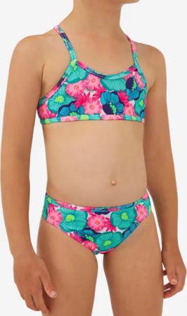 Bikini-Set Surfen Mädchen gekreuzte Träger geblümt/türkis