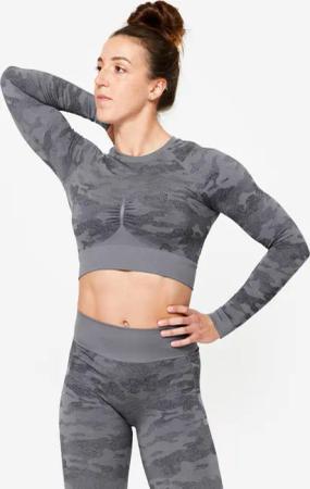 Langarmshirt Crop Top Damen - grau