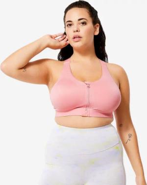 Sport-BH Damen mit Reißverschluss und Pads starker Halt - rosa