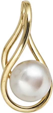 Schmuck Krone Perlenanhänger Anhänger mit Süßwasser-Perle, 585 Gelbgold, Gold 585