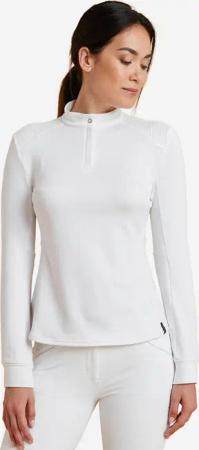 Reit-Poloshirt Langarm 500 Turnier warm Damen weiß
