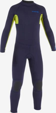 Neoprenanzug Surfen Kinder Rückenreißverschluss 100 4/3 mm blau/gelb