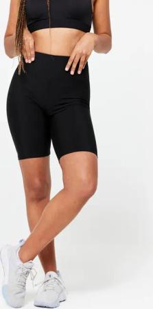 Radlerhose mit hohem Bund Fitness Cardio Damen schwarz