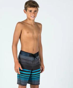 Boardshorts Kinder Jungen 900 gestreift schwarz/blau
