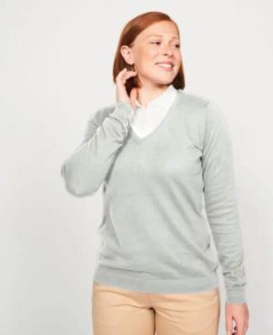 Damen Golf Pullover V-Ausschnitt Baumwolle - MW100 grau