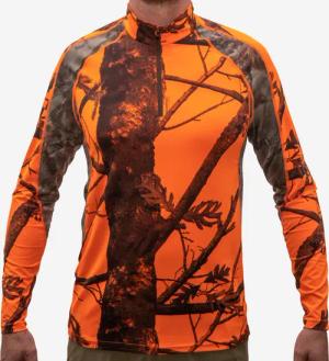 Jagdshirt langarm 500 atmungsaktiv. camouflage/ orange