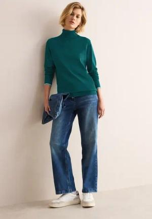 Cecil Damen Basic Rollkragen-Pullover in Grün, Gr: XXL