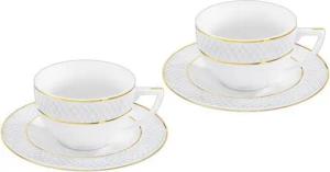 Wilmax England Tasse, Tassen mit Untertassen - Goldmuster - 2er-Set - 240 ml - Porzellan