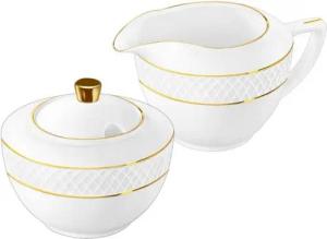 Wilmax England Geschirr-Set, Zuckerdose + Milchkännchen-Set - 2-teilig - Porzellan mit Goldmuster