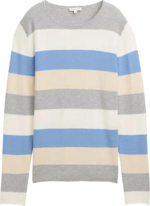 TOM TAILOR Damen Strickpullover mit Rundhalsausschnitt, beige, Gestreift, Gr. L