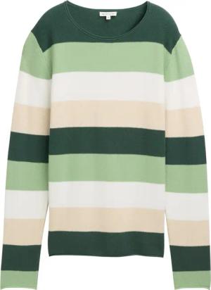 TOM TAILOR Damen Strickpullover mit Rundhalsausschnitt, grün, Gestreift, Gr. XXXL