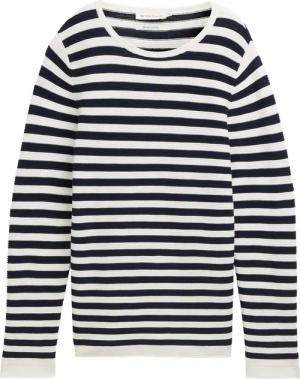 TOM TAILOR Damen Strickpullover aus Bio-Baumwolle, blau, Gestreift, Gr. L
