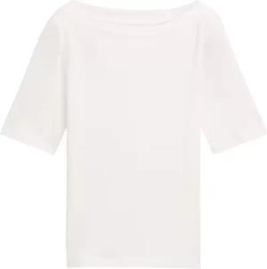 TOM TAILOR Damen T-Shirt mit U-Boot-Ausschnitt, weiß, Uni, Gr. XL