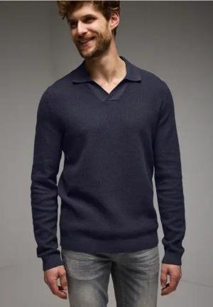 Street One MEN Männer Struktur-Poloshirt in Blau, Gr: 3XL