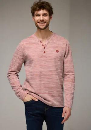 Street One MEN Männer Henleyshirt im Melange-Look in Rot, Gr: S