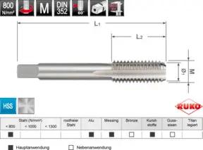 Ruko Handgewindebohrer M DIN 352 HSS, geschliffen HSS