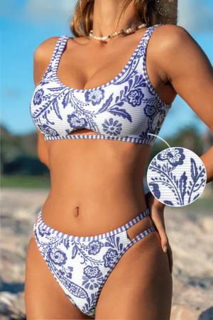 Paisley Bikini-Set in Blau mit Cutout