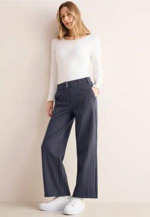 Cecil Damen Gestreifte Wide Leg Hose in Blau, Gr: XXL