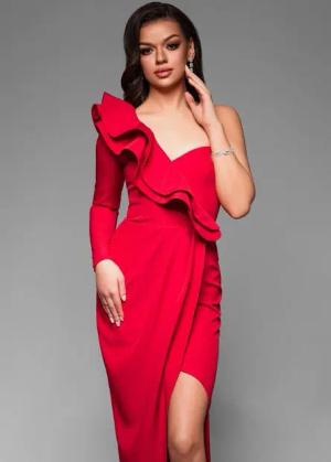 OMBRE Abendkleid Elegantes asymmetrisches Abendkleid mit Rüschen und Beinschlitz