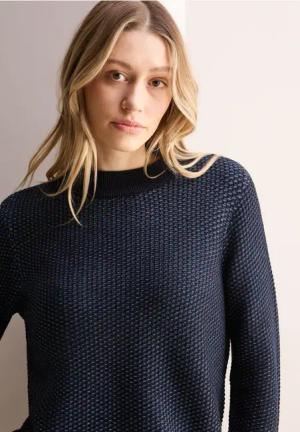 Cecil Damen Two-Tone Strukturpullover in Blau, Gr: XXL