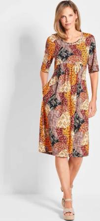Jerseykleid mit Eingrifftaschen - braun / gemustert - Gr. 50 von Goldner Fashion