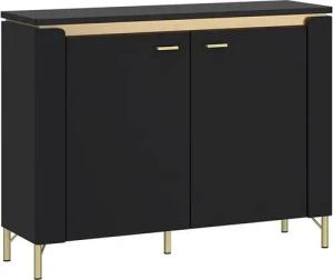 Lomadox Kommode NOLA-129, Schwarz matt mit goldfarbenen Akzenten, 2 Türen, Breite 110cm