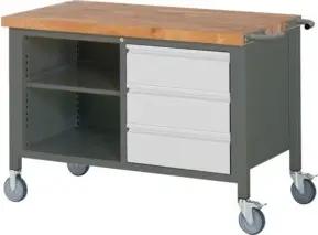 STIER Fahrbare Werkbank Premium mit 3 Schubladen und einem offenen Fach BxTxH 1250x700x880 mm