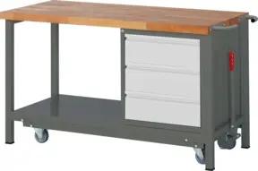 STIER Werkbank Premium mit abs. Fahrgestell und 3 Schubladen BxTxH 1500x700x880 mm