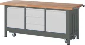 STIER Werkbank Premium mit abs. Fahrgestell, 3 Schubladen und 2 Flügeltüren BxTxH 2000x700x880mm