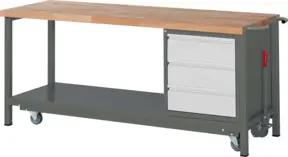 STIER Werkbank Premium mit abs. Fahrgestell und 3 Schubladen BxTxH 2000x700x880 mm